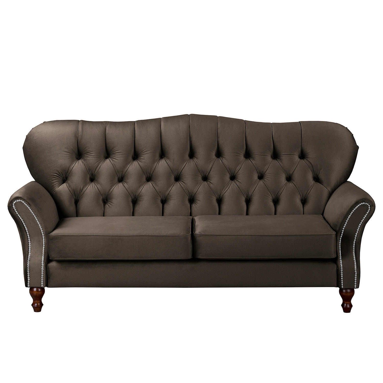 3-SITZER-SOFA Jersey in Velours Dunkelbraun  - Dunkelbraun, Design, Holz/Textil (210/98/95cm) - P & B