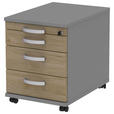 ROLLCONTAINER Grau, Eichefarben, Alufarben  - Eichefarben/Alufarben, KONVENTIONELL, Holzwerkstoff/Metall (42,7/54,4/60cm) - Moderano