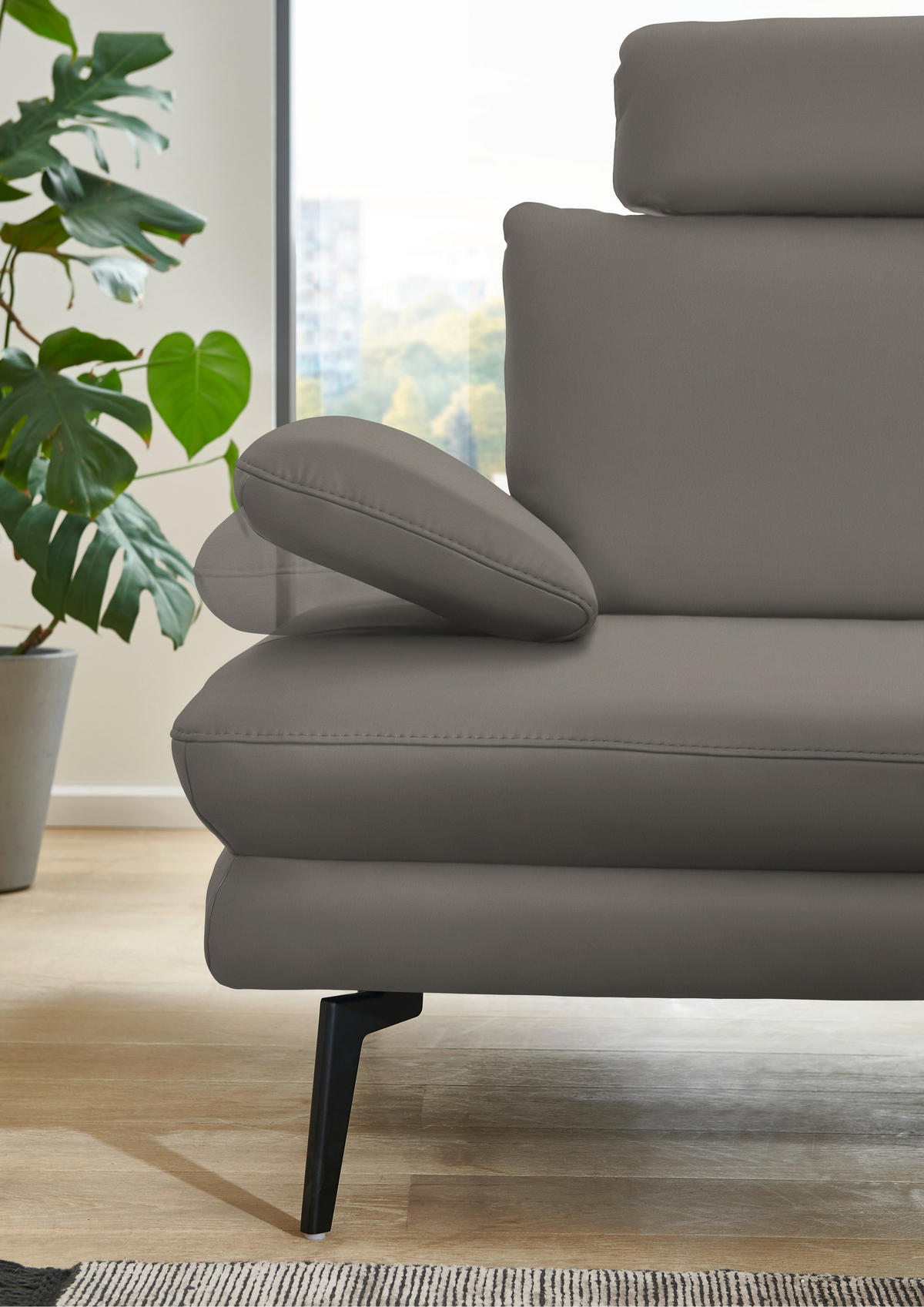 ECKSOFA in Echtleder Hellgrau  - Hellgrau/Schwarz, Design, Leder/Metall (310/180cm) - Dieter Knoll