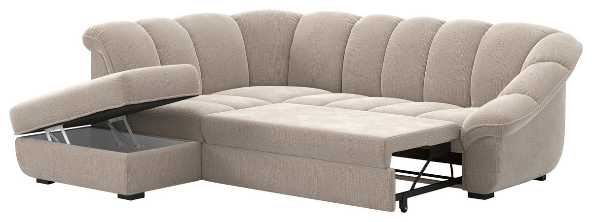 ECKSOFA Naturfarben Chenille Bettkasten, Schlaffunktion, Rücken echt  - Schwarz/Naturfarben, KONVENTIONELL, Kunststoff/Textil (222/260cm) - Welnova