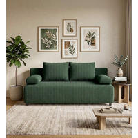 SCHLAFSOFA MILKY Cord Grün  inkl. Rückenkissen, Armlehnenkissen, Bettkasten  - Schwarz/Grün, Design, Kunststoff/Textil (206/87/88cm) - MID.YOU