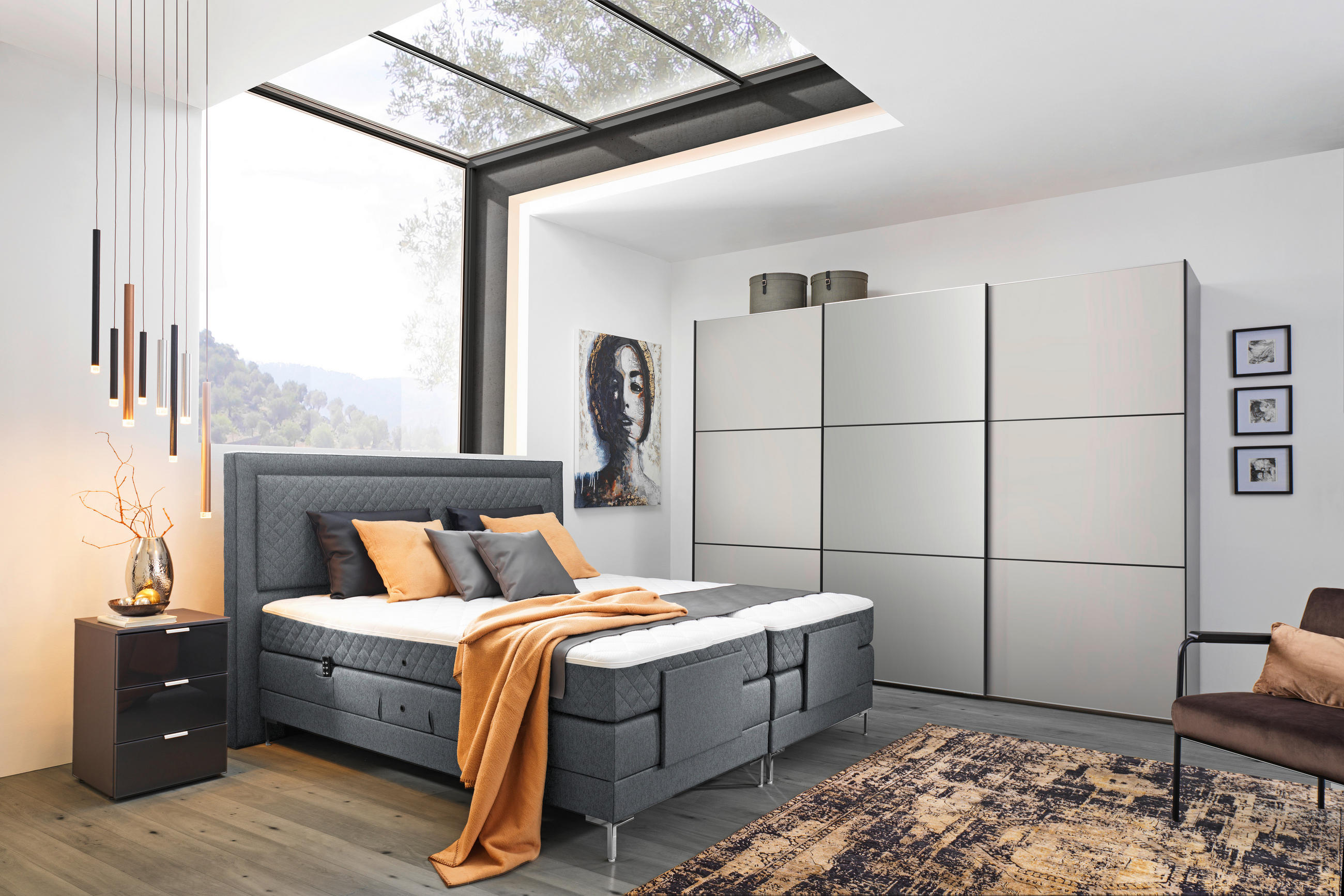 BOXSPRINGBETT 180/200 cm  in Dunkelgrau  - Dunkelgrau/Alufarben, Design, Textil/Metall (180/200cm) - Welnova