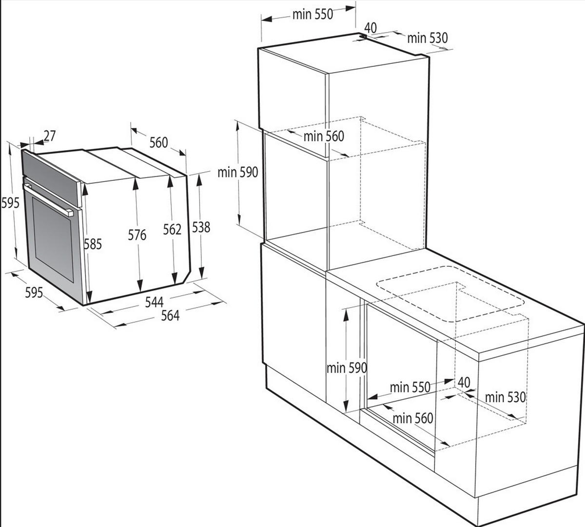 BACKOFENSET  - Schwarz, Glas/Metall (59,5/59,5/56,4cm) - Gorenje