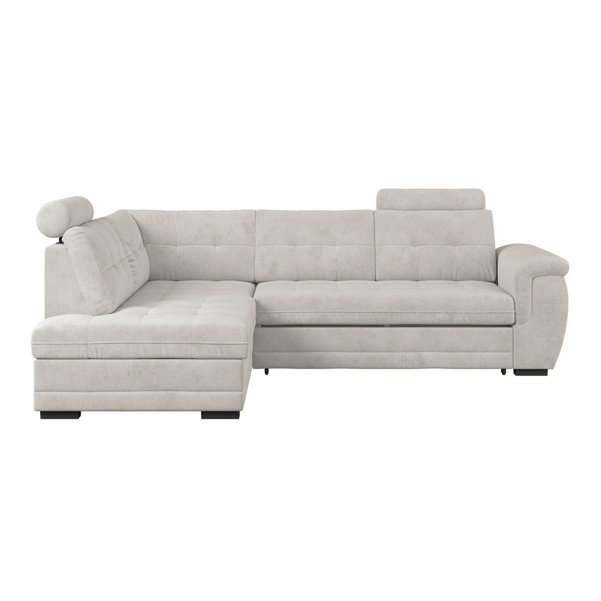 ECKSOFA FALCO NEW Beige Mikrofaser, Struktur Bettkasten, Kopfstütze  - Beige/Schwarz, KONVENTIONELL, Kunststoff/Textil (183/251cm) - MID.YOU