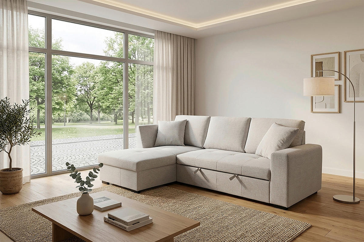 ECKSOFA LUKAS Silberfarben Struktur Zierkissen, Bettkasten  - Silberfarben, Trend, Textil (158/239cm) - P & B