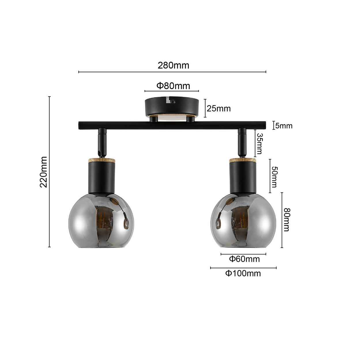 Proiector 28/10/18 cm    - culoare lemn frasin/negru, Basics, sticlă/metal (28/10/18cm) - Novel