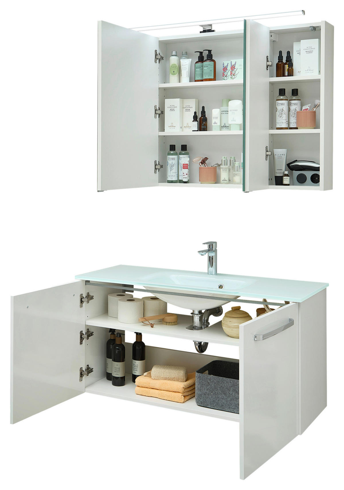 BADEZIMMER 3-teilig  in 105 cm  - Chromfarben/Weiß, KONVENTIONELL, Glas/Holzwerkstoff (105cm) - Xora