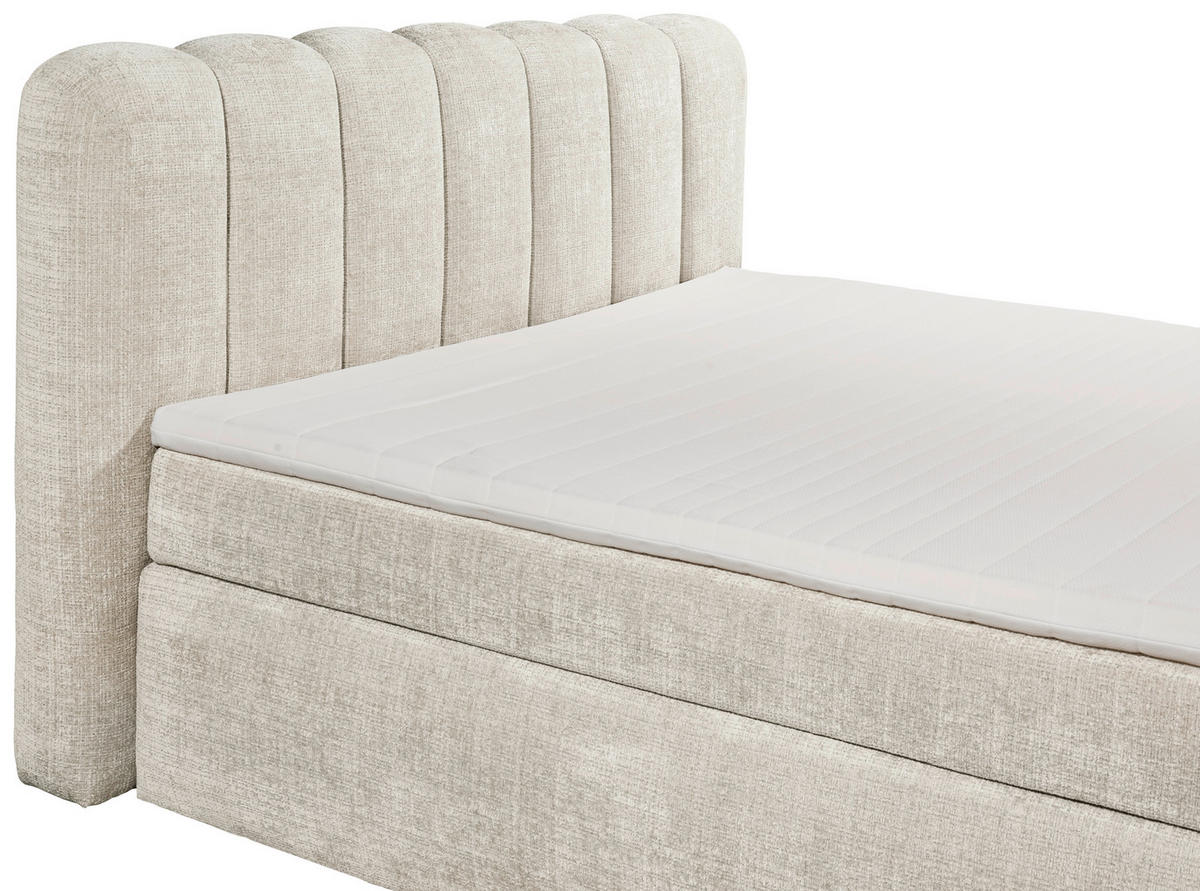 BOXSPRINGBETT 240/200 cm,  in Creme, gepolstertes Kopfteil, Topper, Matratzen, H3 + H4 = fest + sehr fest  - Creme/Schwarz, LIFESTYLE, Holzwerkstoff/Kunststoff (240/200cm) - Boxxx
