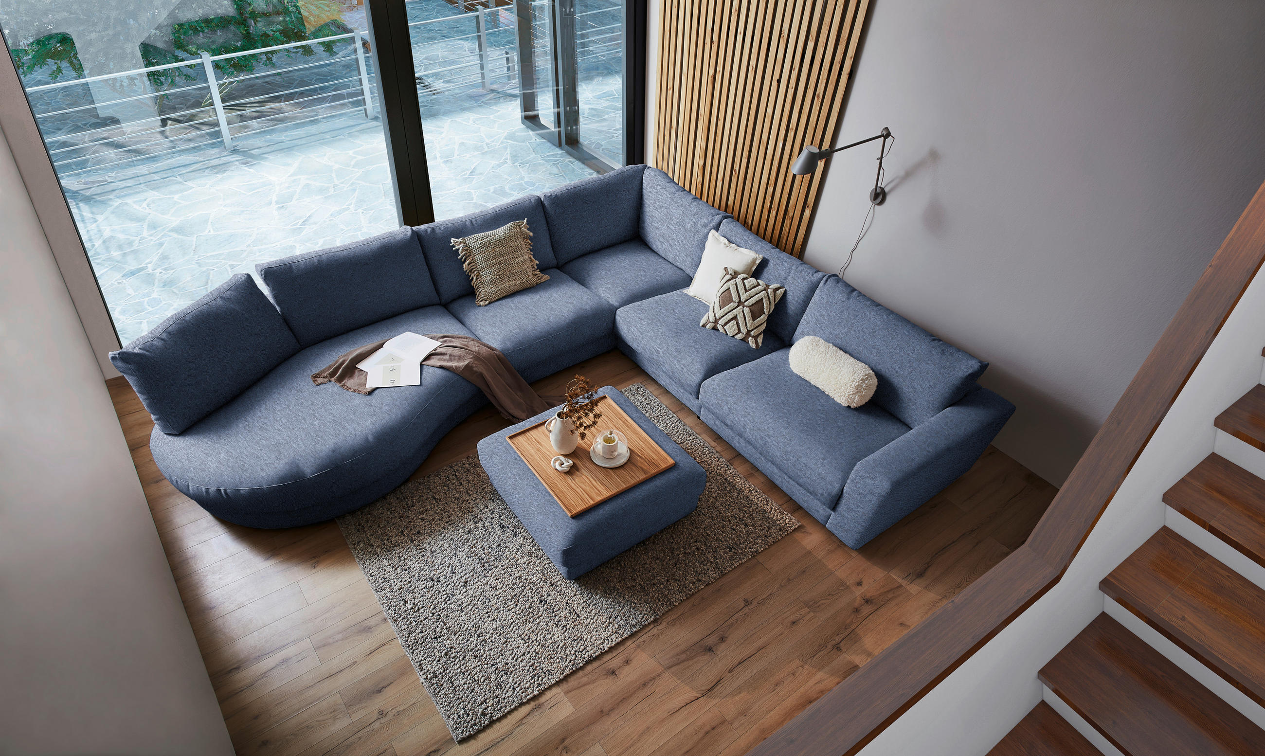 ECKSOFA in Flachgewebe Blau  - Blau/Schwarz, Design, Kunststoff/Textil (425/365cm) - Lomoco