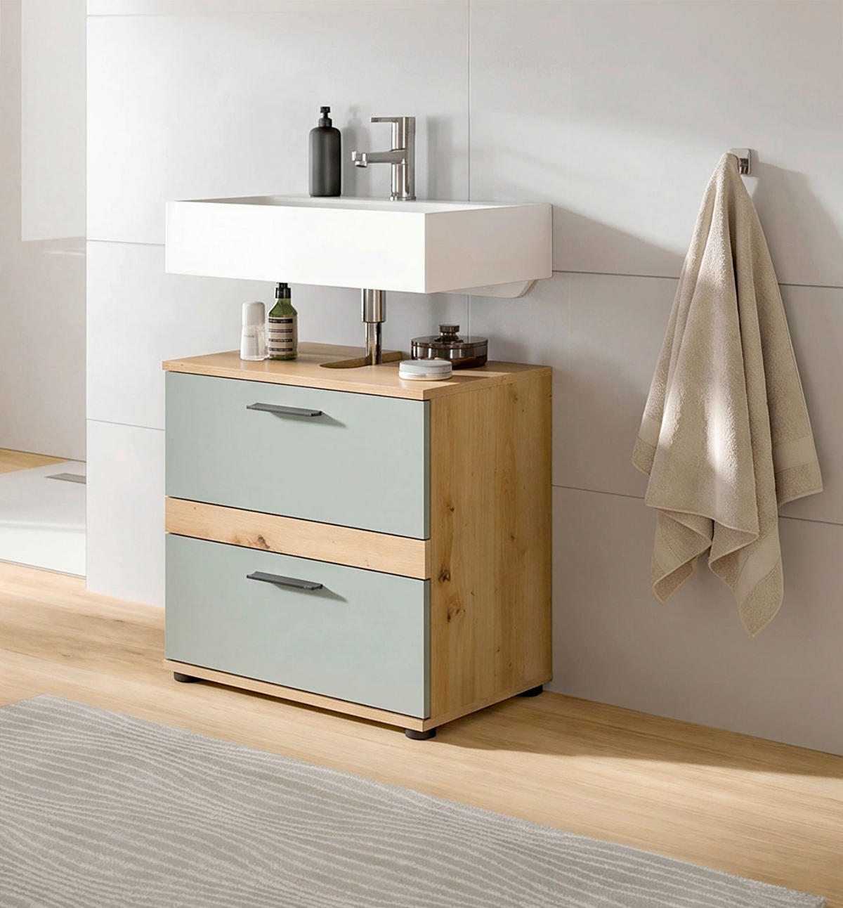 WASCHBECKENUNTERSCHRANK 60/57/34 cm  - Salbeigrün/Schwarz, Trend, Holzwerkstoff/Kunststoff (60/57/34cm) - MID.YOU