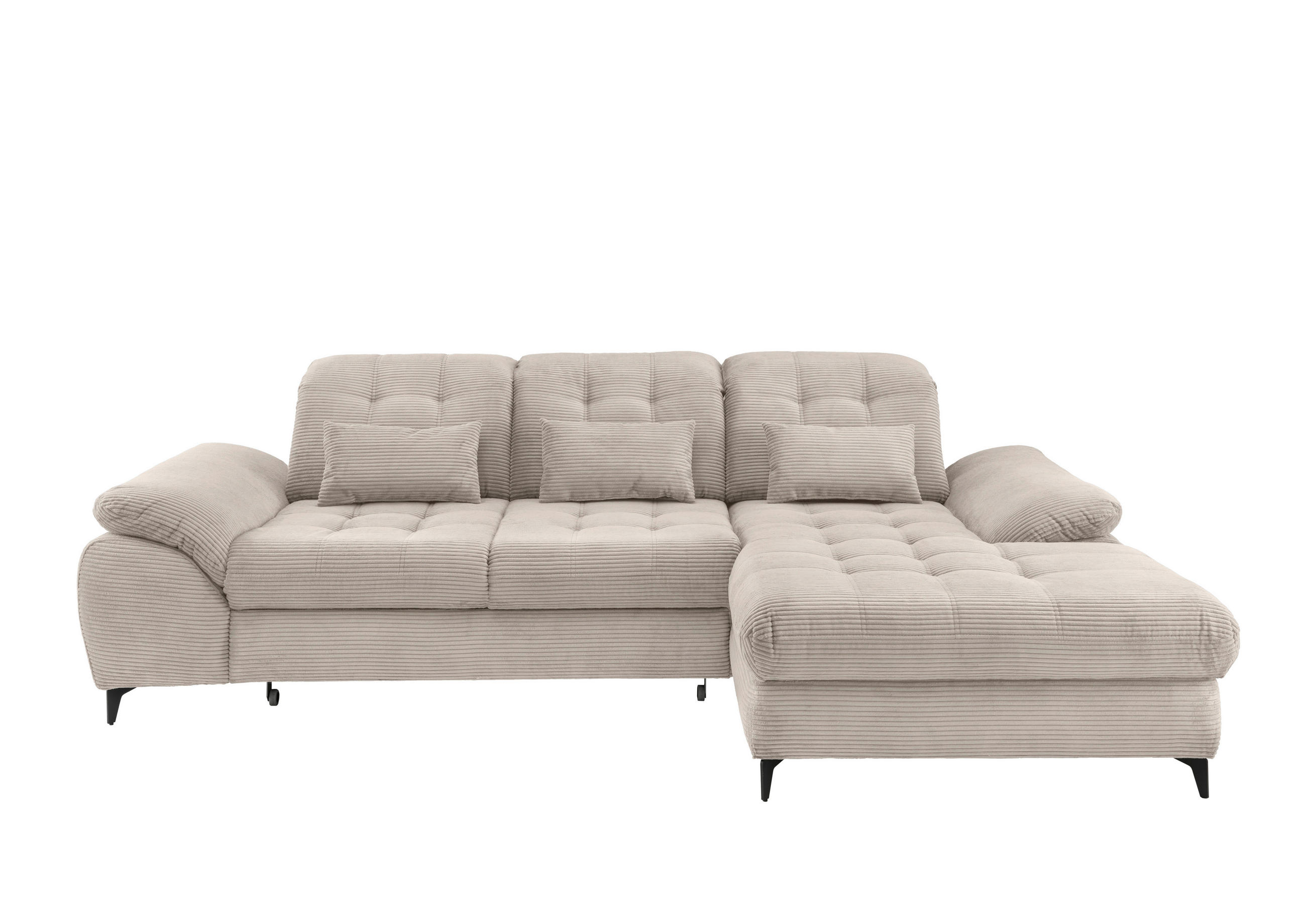 ECKSCHLAFSOFA Cord Beige  - Beige/Schwarz, Modern, Textil/Metall (273/189cm) - Livetastic