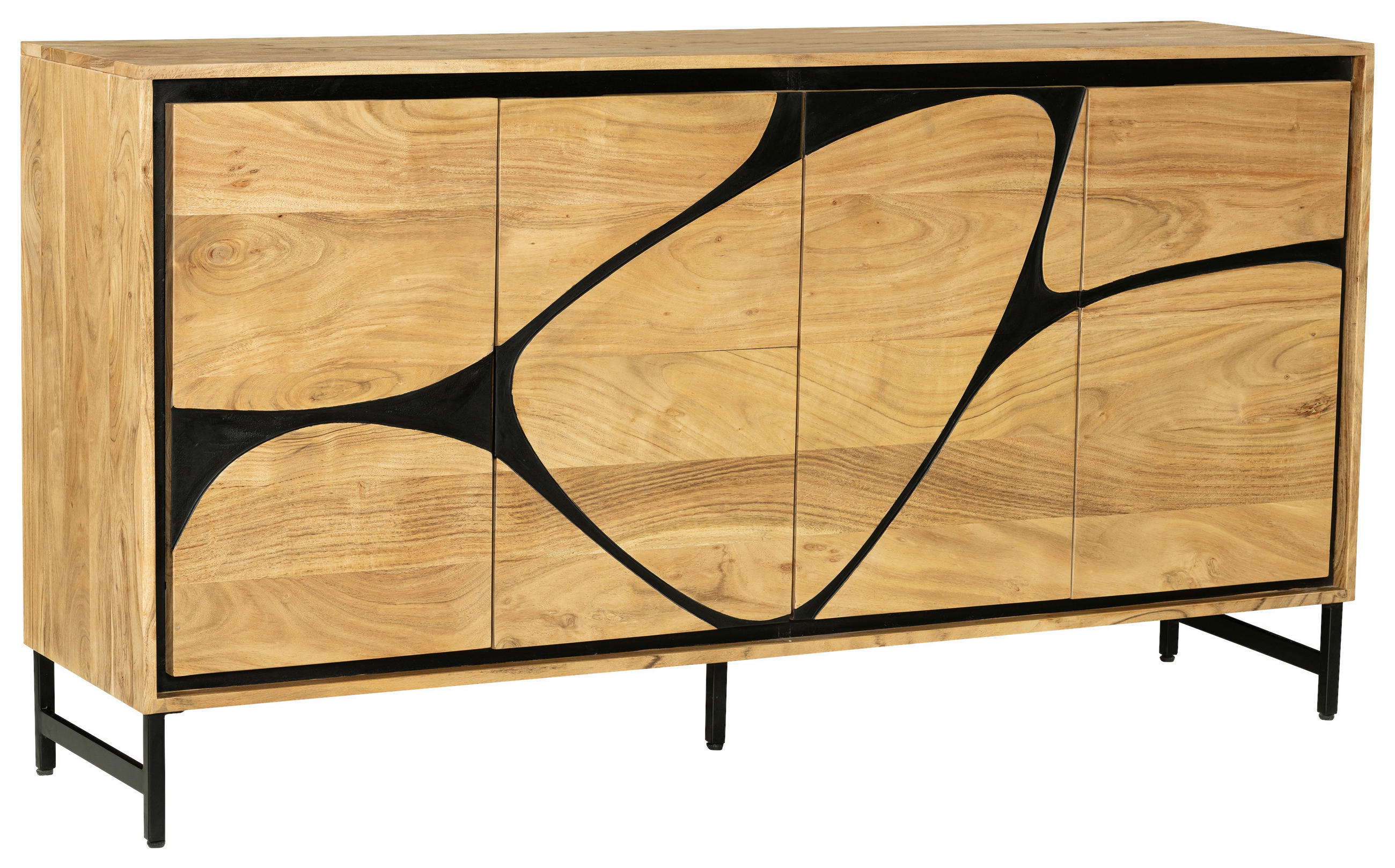SIDEBOARD  in 160/85/40 cm  - Schwarz/Akaziefarben, Design, Holz/Metall (160/85/40cm) - Ambia Home
