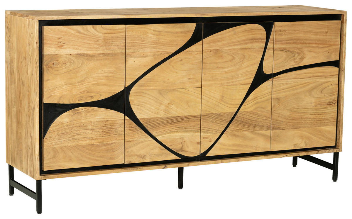 SIDEBOARD  in 160/85/40 cm  - Schwarz/Akaziefarben, Design, Holz/Metall (160/85/40cm) - Ambia Home