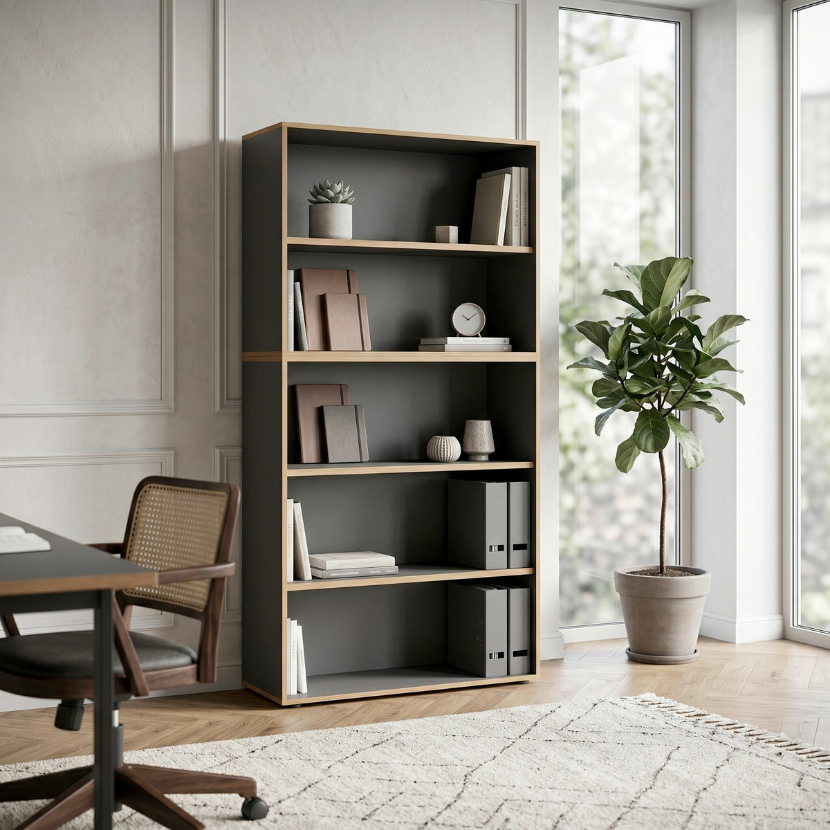 IRATTARTÓ POLC - fekete/méztölgy színű, Design, műanyag/faalapú anyag (100/183/33cm) - P & B