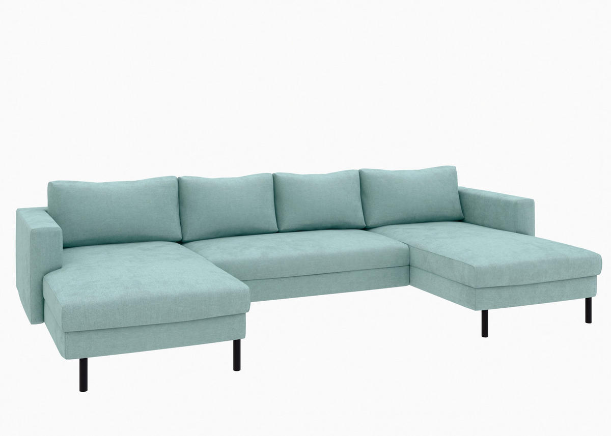 WOHNLANDSCHAFT Mintgrün Struktur  - Schwarz/Mintgrün, MODERN, Textil/Metall (161/306/161cm) - Trendmanufaktur