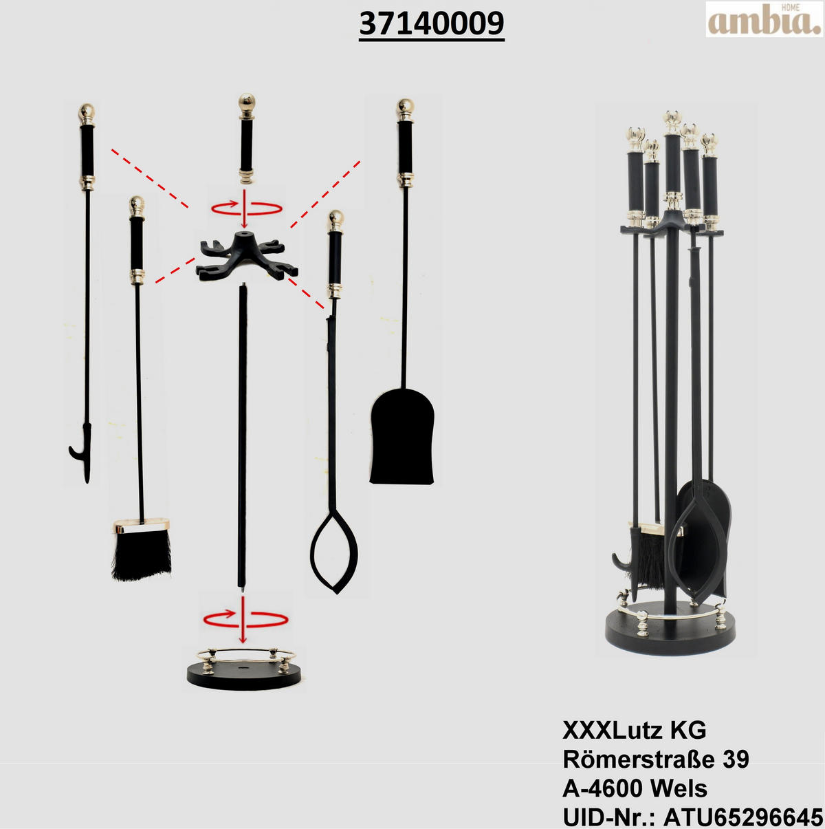 KAMINBESTECK - Schwarz/Nickelfarben, Basics, Metall (20/79/20cm) - Ambia Home