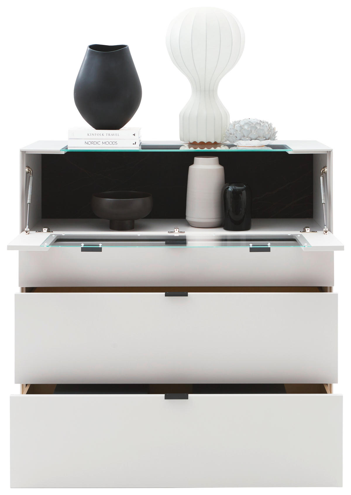 HIGHBOARD Weiß  121,9/121,5/45,2 cm  - Schwarz/Weiß, Design, Glas/Keramik (121,9/121,5/45,2cm) - Dieter Knoll