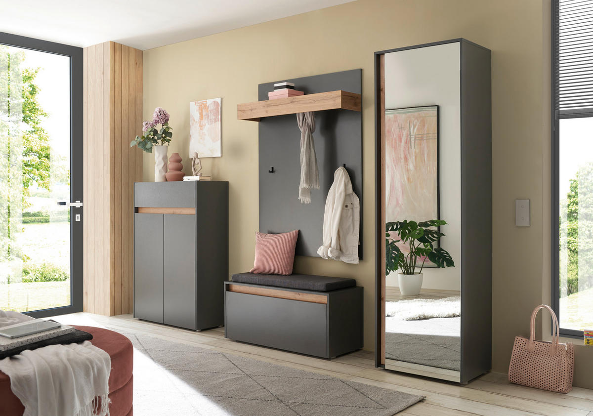 GARDEROBE 5-teilig  in 255/200/40 cm  - Anthrazit/Eiche Wotan, Design, Glas/Holzwerkstoff (255/200/40cm) - Modante