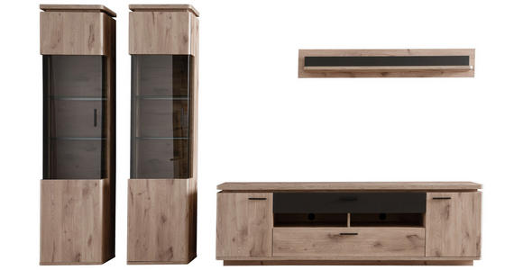 WOHNWAND  in Anthrazit, Eiche dunkel  330/208/50 cm  - Eiche dunkel/Anthrazit, KONVENTIONELL, Glas/Holzwerkstoff (330/208/50cm) - Cantus