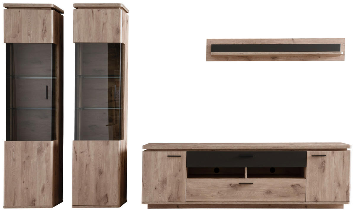 WOHNWAND  in Anthrazit, Eiche dunkel  330/208/50 cm  - Eiche dunkel/Anthrazit, KONVENTIONELL, Glas/Holzwerkstoff (330/208/50cm) - Cantus