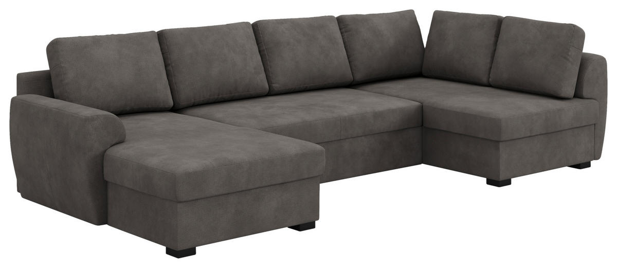 SJEDEĆA GARNITURA tekstil  siva   - siva/crna, Trend, tekstil/plastika (154/327/86cm) - MID.YOU