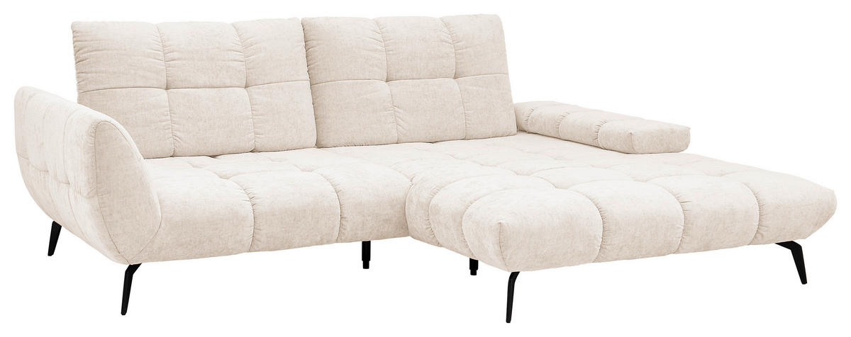ECKSOFA Creme Flachgewebe Rücken echt, Sitztiefenverstellung  - Creme/Schwarz, KONVENTIONELL, Textil/Metall (273/211cm) - SetOne by Musterring