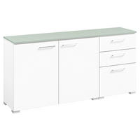 SIDEBOARD 150/72,8/41,9 cm  in Weiss, Salbeigrün  - Weiss/Edelstahlfarben, Design, Holzwerkstoff/Metall (150/72,8/41,9cm) - Cantus