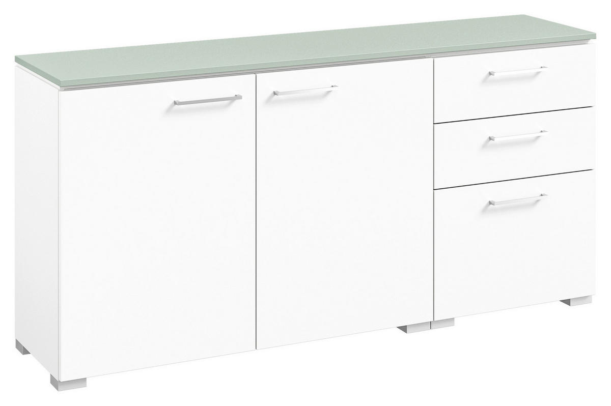 SIDEBOARD 150/72,8/41,9 cm  in Weiss, Salbeigrün  - Weiss/Edelstahlfarben, Design, Holzwerkstoff/Metall (150/72,8/41,9cm) - Cantus