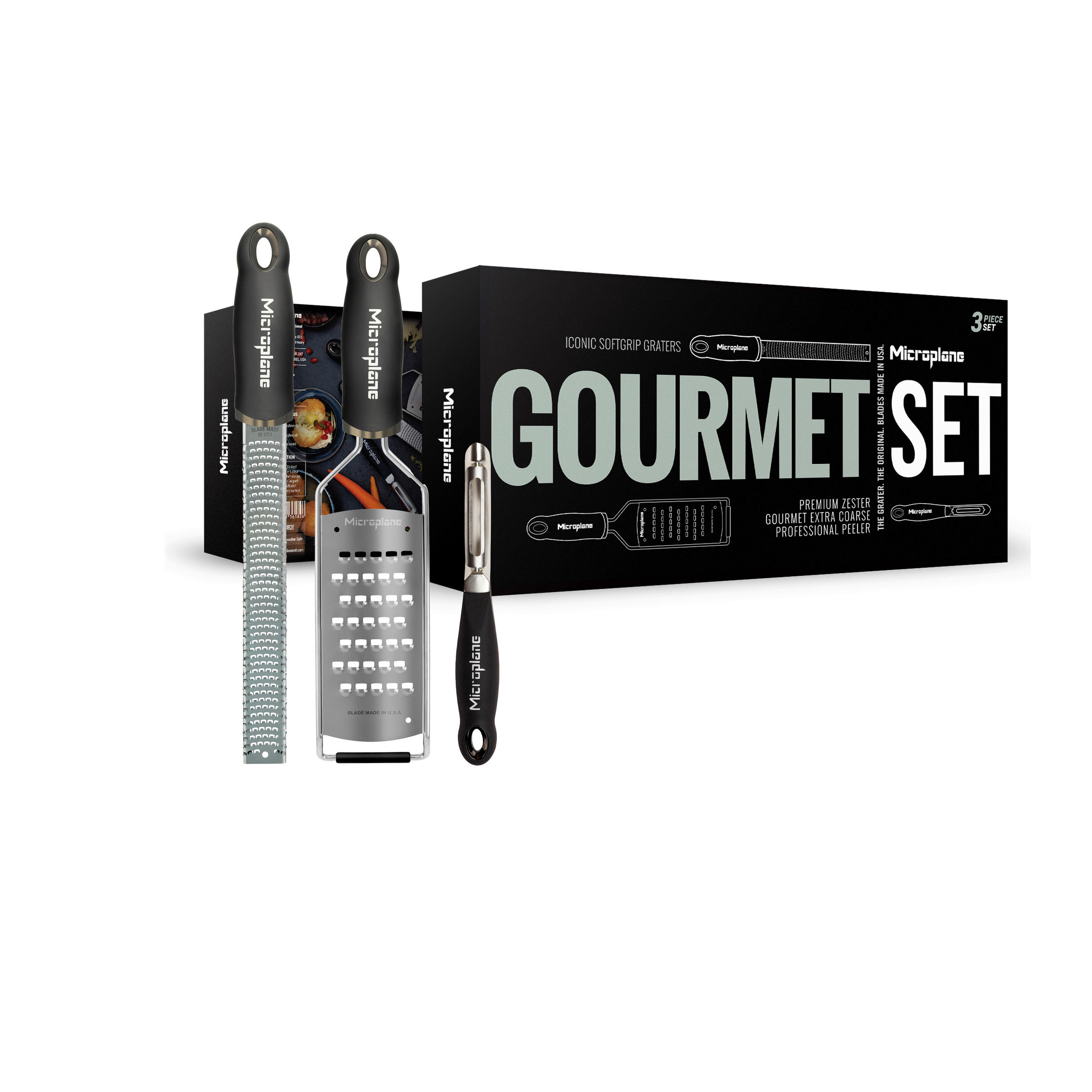 SET KUHINJSKIH PRIPOMOČKOV  Gourmet                   - barve nerjavečega jekla/črna, Basics, kovina/umetna masa - MICROPLANE