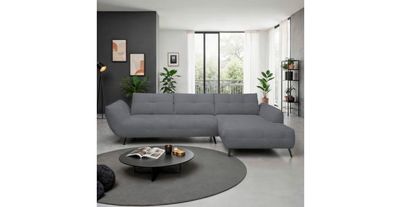 ECKSOFA Dunkelgrau Chenille Armlehnenkissen, Rücken echt, Sitztiefenverstellung  - Dunkelgrau/Schwarz, KONVENTIONELL, Textil/Metall (313/215cm) - Hom`in