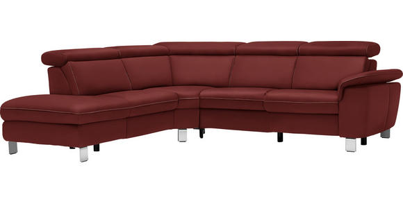 ECKSOFA in Flachgewebe, Mikrofaser Bordeaux  - Bordeaux/Beige, Design, Textil/Metall (242/271cm) - Cantus