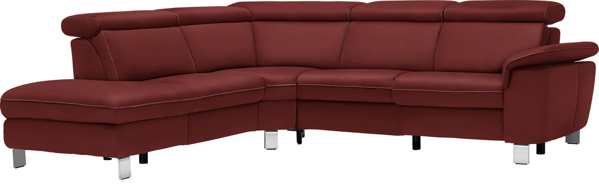 ECKSOFA in Flachgewebe, Mikrofaser Bordeaux  - Bordeaux/Beige, Design, Textil/Metall (239/271cm) - Cantus