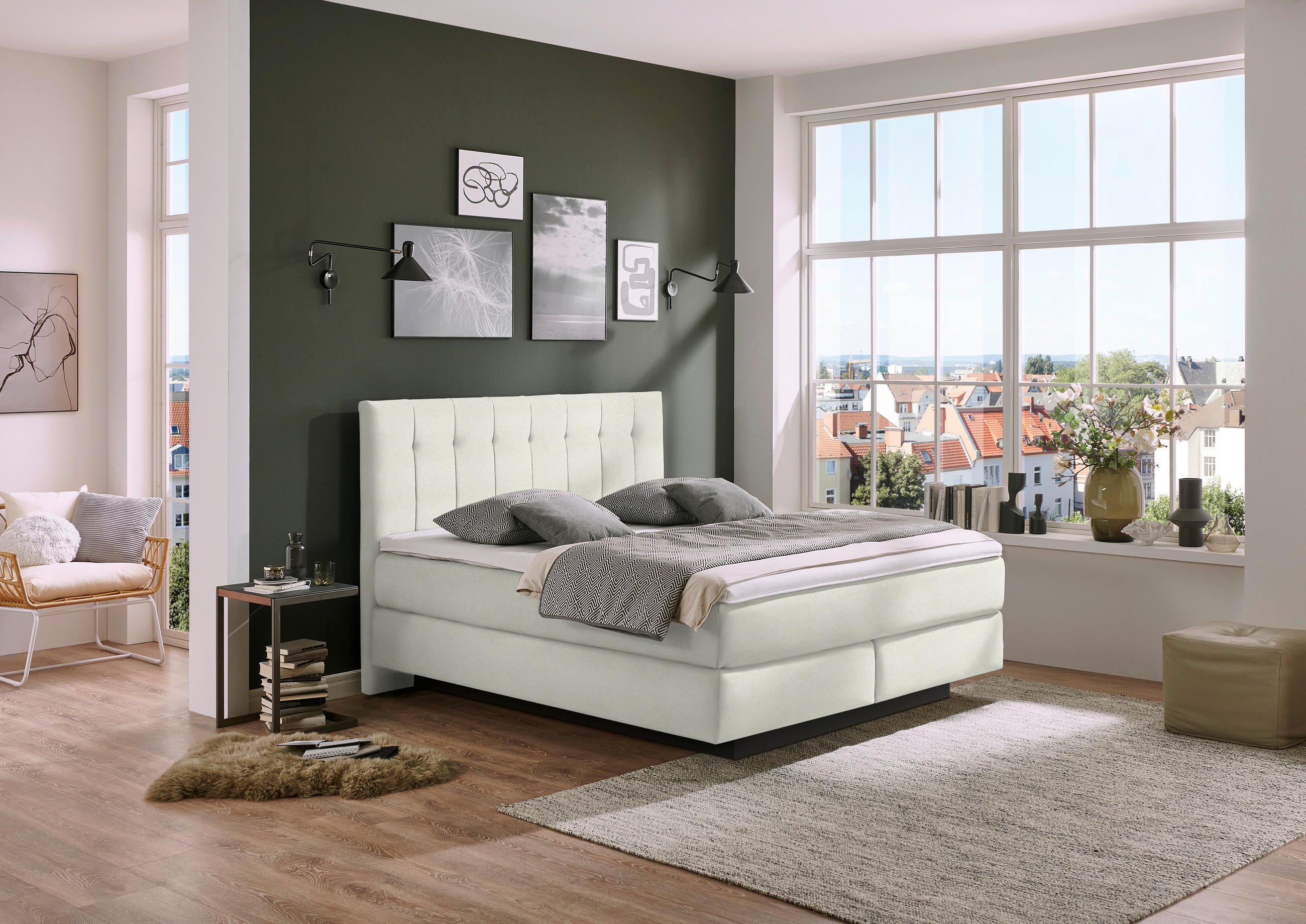 Thumbnail - Beldomo - Sleep Boxspringbett, Natur, Textil, H3 + H5, Höhe ca. 23 cm, 180x200 cm, Goldenes M, Made in EU, gepolstertes ...