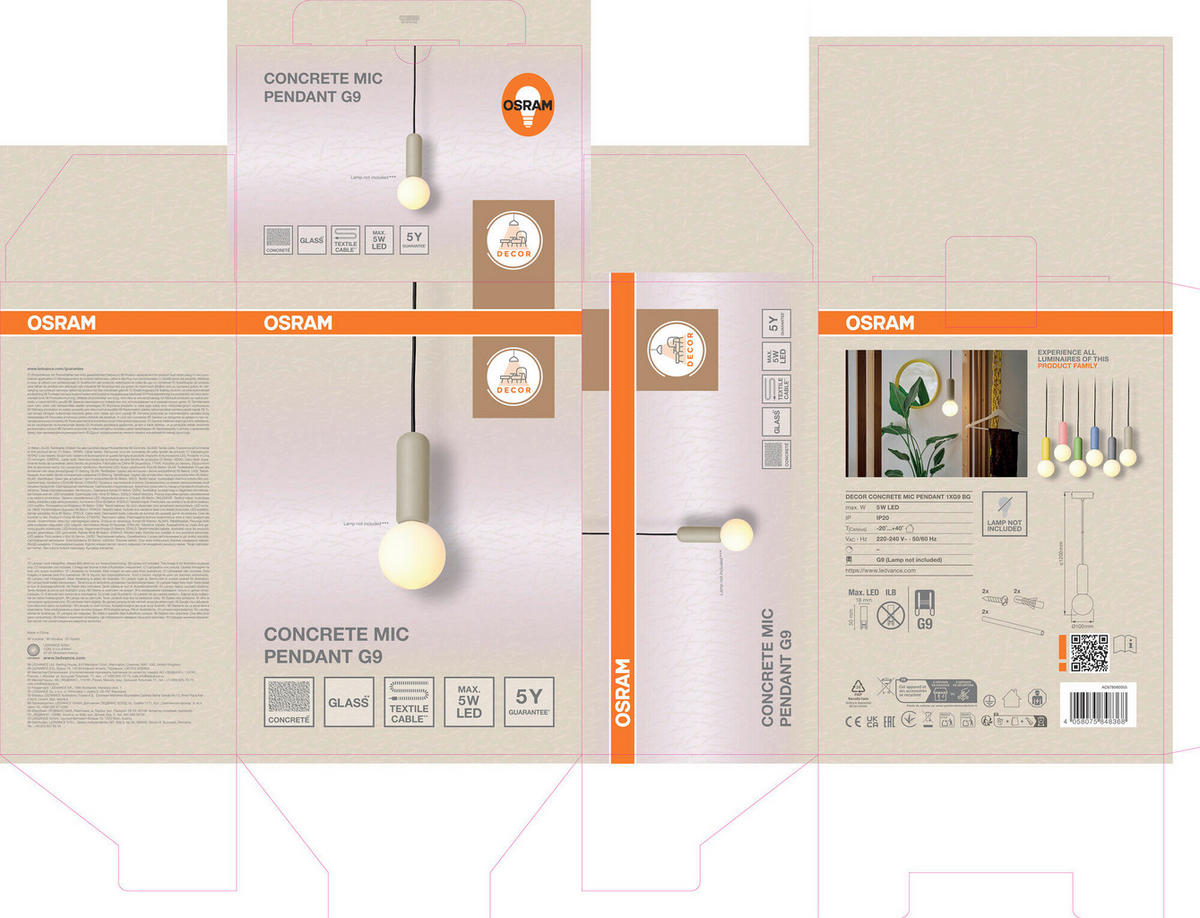 HÄNGELEUCHTE 10/120 cm  - Beige, Basics, Stein (10/120cm) - Osram