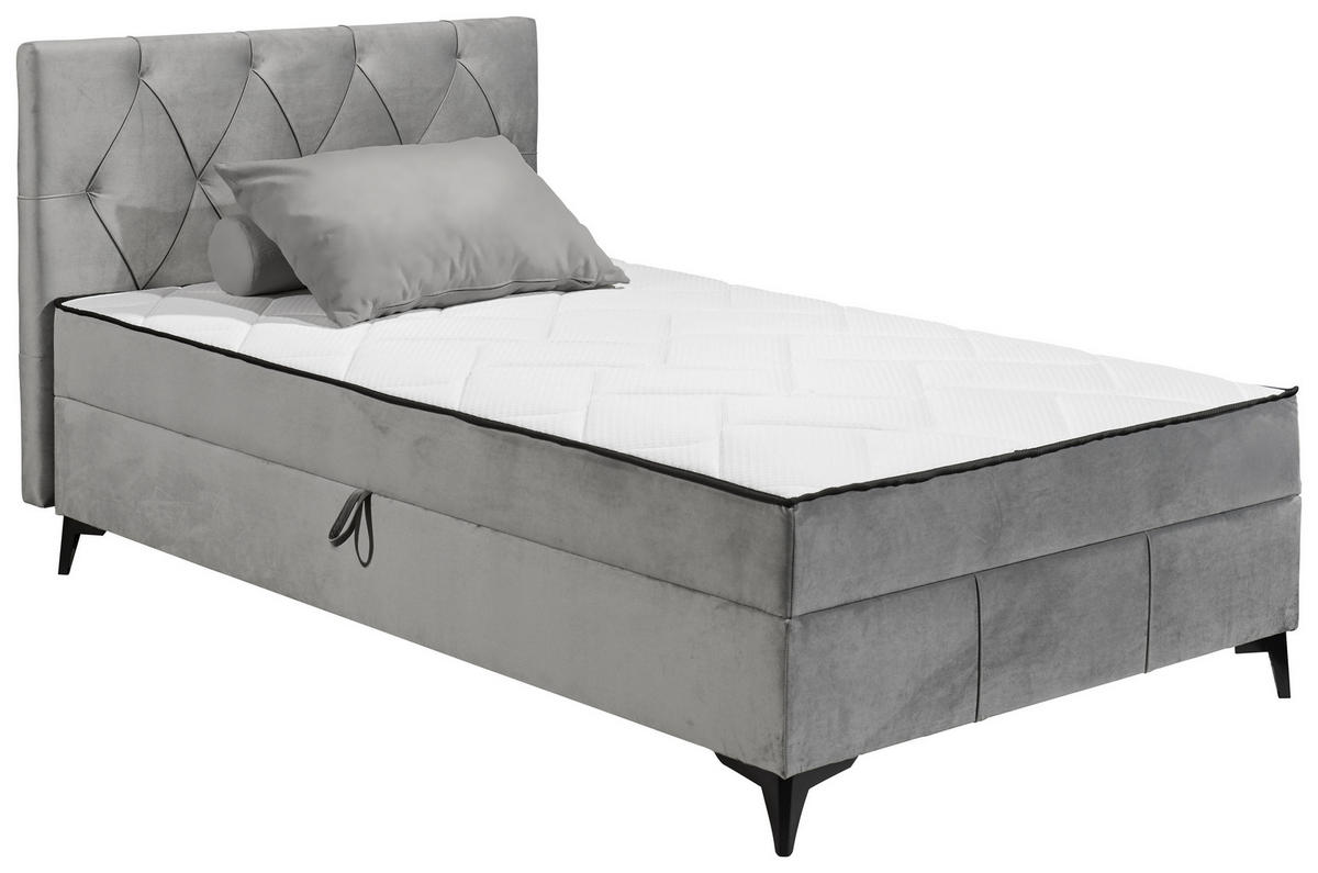 BOXBETT 120/200 cm,  in Grau, Bettkasten, gepolstertes Kopfteil,  - Schwarz/Grau, MODERN, Holzwerkstoff/Kunststoff (120/200cm) - MID.YOU