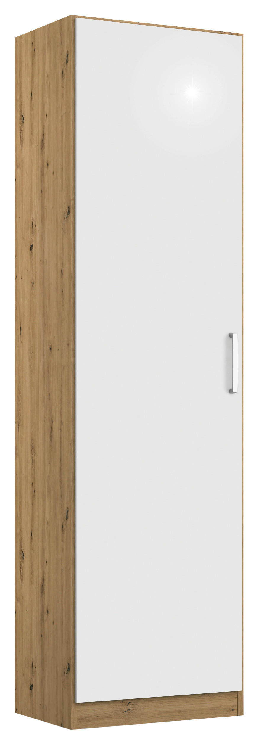 DREHTÜRENSCHRANK  in Eiche Artisan, Weiß Hochglanz  - Chromfarben/Weiß Hochglanz, MODERN, Holzwerkstoff/Kunststoff (47/197/54cm) - Rauch Möbel