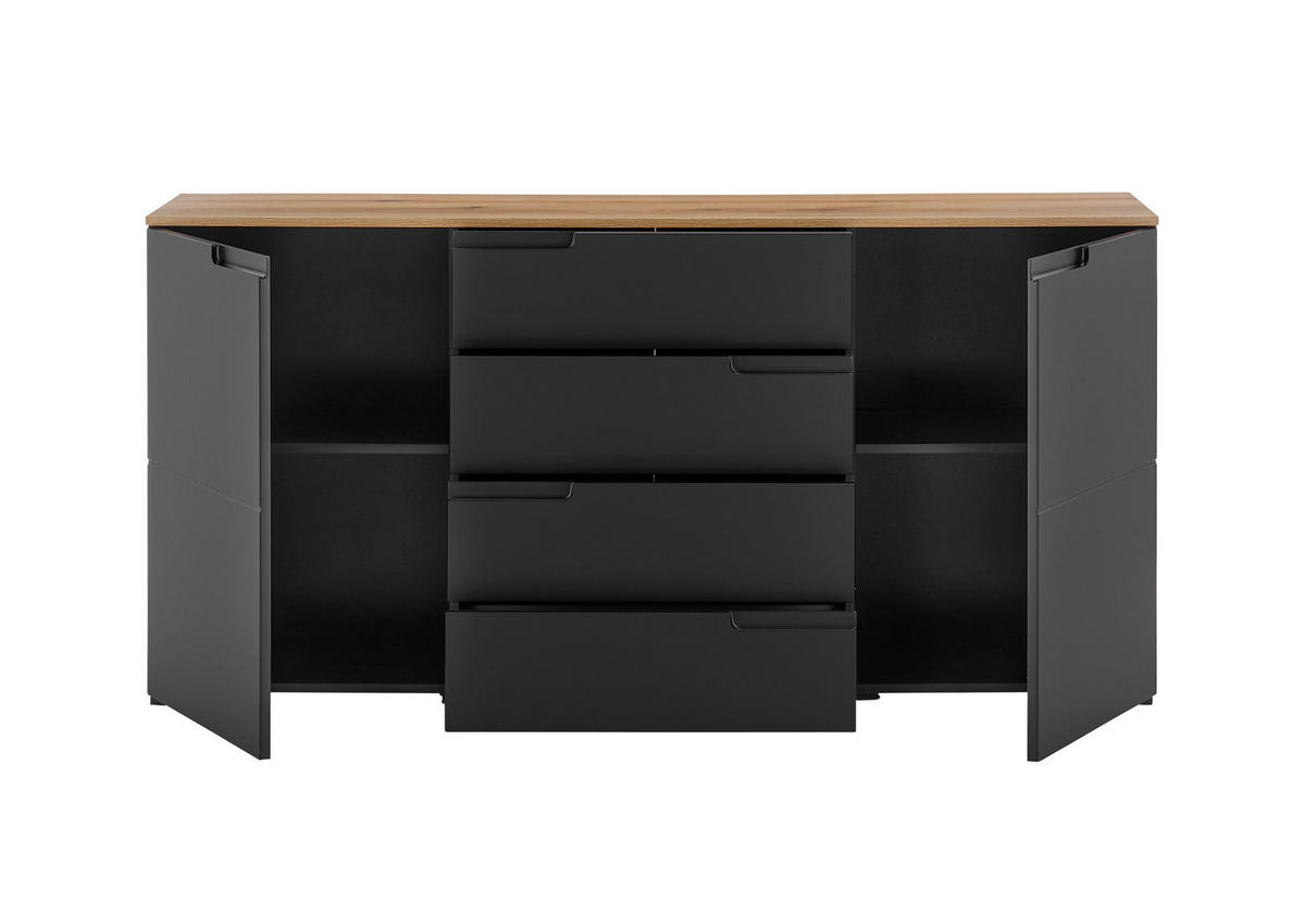 SIDEBOARD  in 165/80/40 cm  - Eichefarben/Schwarz, Design, Holzwerkstoff (165/80/40cm) - home24