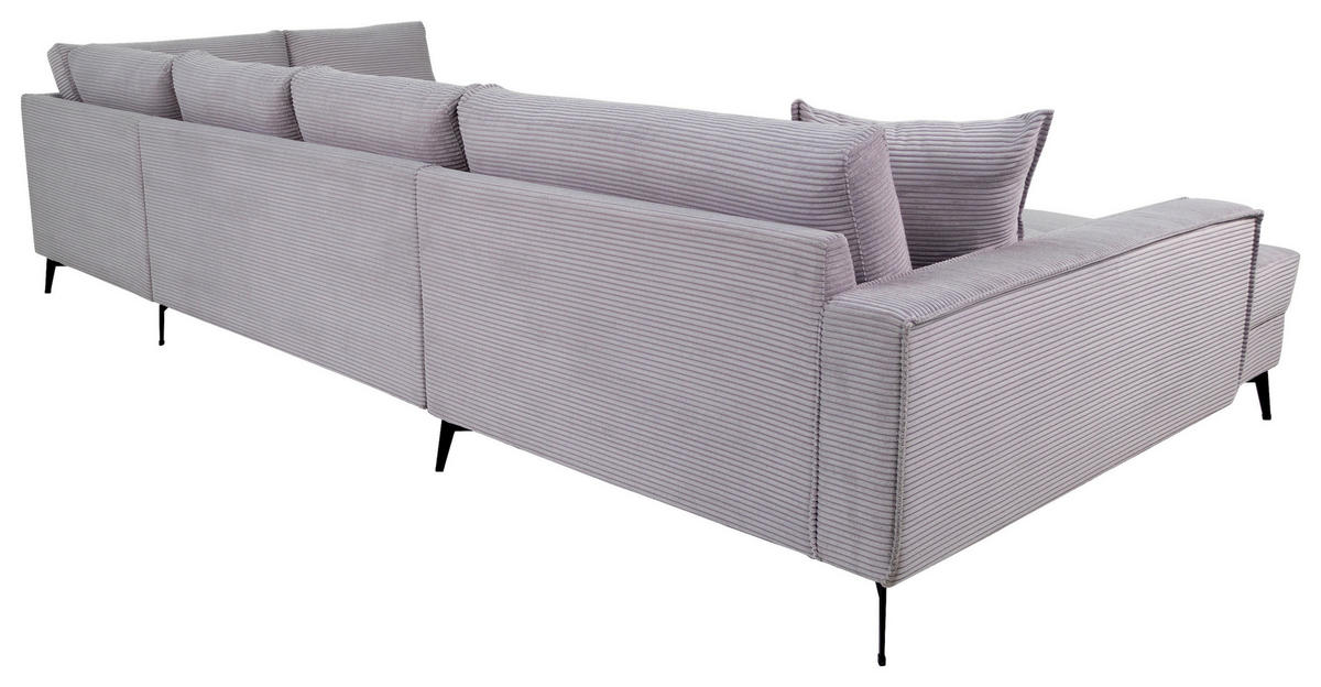 WOHNLANDSCHAFT ZERO Hellgrau Cord  - Hellgrau/Schwarz, Trend, Textil/Metall (173/362/195cm) - Livetastic