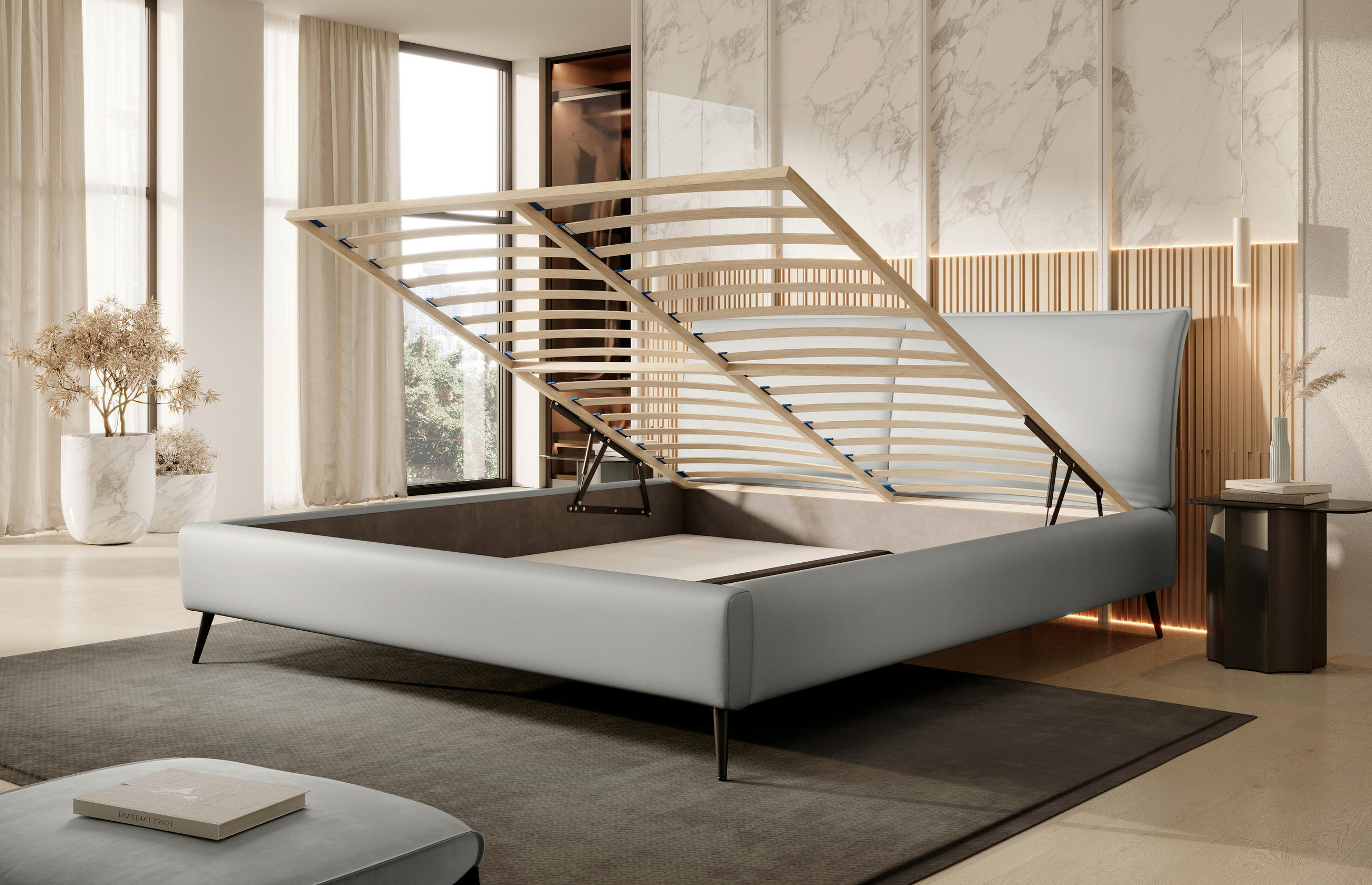 POLSTERBETT 160/200 cm  in Braun, Schwarz, Ecru  - Ecru/Schwarz, Design, Holz/Textil (160/200cm) - Esposa