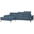 ECKSOFA in Velours Blau  - Blau/Schwarz, Design, Textil/Metall (187/295cm) - Novel