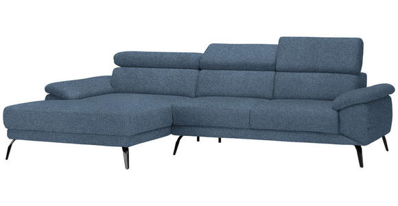 ECKSOFA in Velours Blau  - Blau/Schwarz, Design, Textil/Metall (187/295cm) - Novel