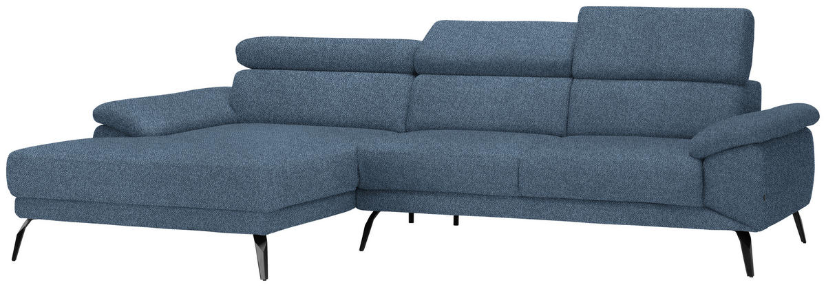 ECKSOFA in Velours Blau  - Blau/Schwarz, Design, Textil/Metall (187/295cm) - Novel