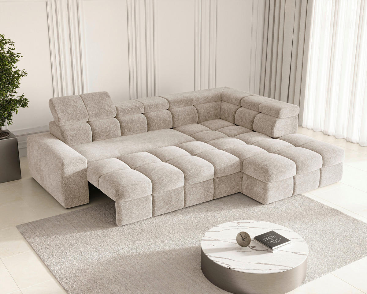 ECKSOFA  in Chenille Creme  - Creme/Schwarz, MODERN, Kunststoff/Textil (292/204cm) - Milino