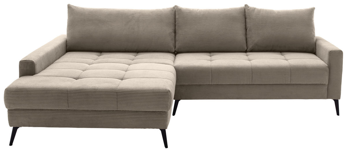 ECKSOFA Taupe Cord  - Taupe/Schwarz, KONVENTIONELL, Textil/Metall (173/280cm) - Hom`in