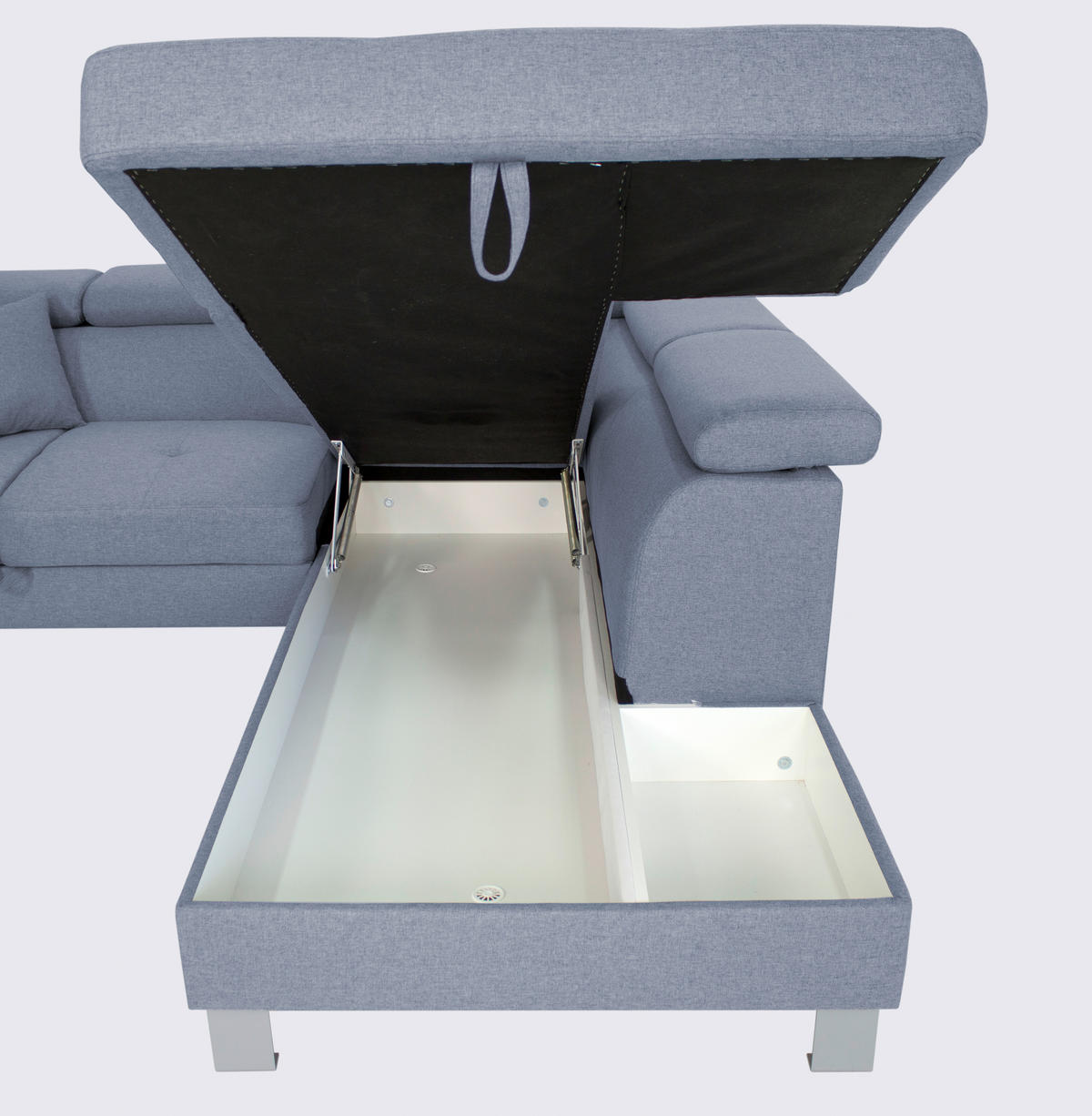 ECKSOFA inkl. Funktionen Blau Webstoff  - Blau/Silberfarben, Design, Textil/Metall (257/226cm) - Xora