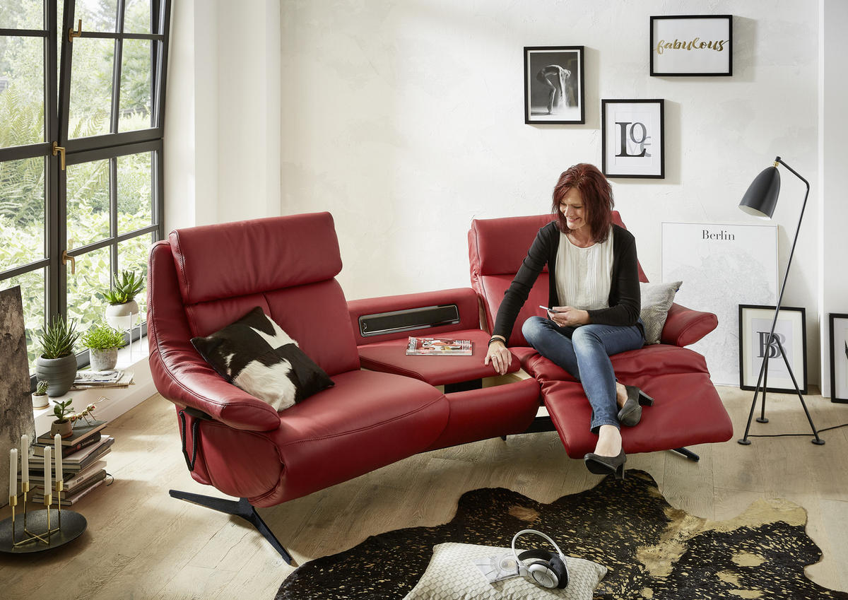 HEIMKINO-SOFA Echtleder Rot  - Anthrazit/Rot, KONVENTIONELL, Leder (254/107/105cm) - Himolla Komfortklass