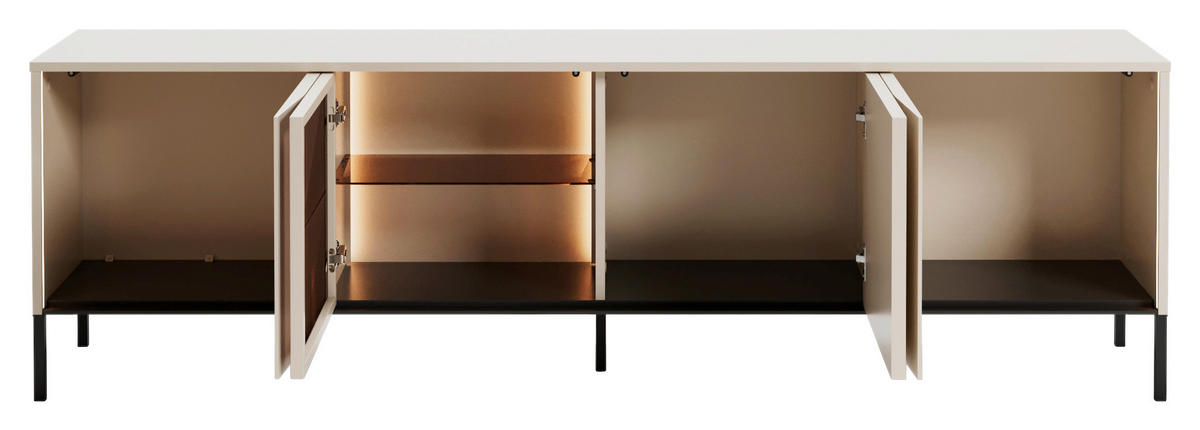 LOWBOARD BEVEL  193/58/40 cm  - Beige/Schwarz, Design, Glas/Holzwerkstoff (193/58/40cm) - Lomoco