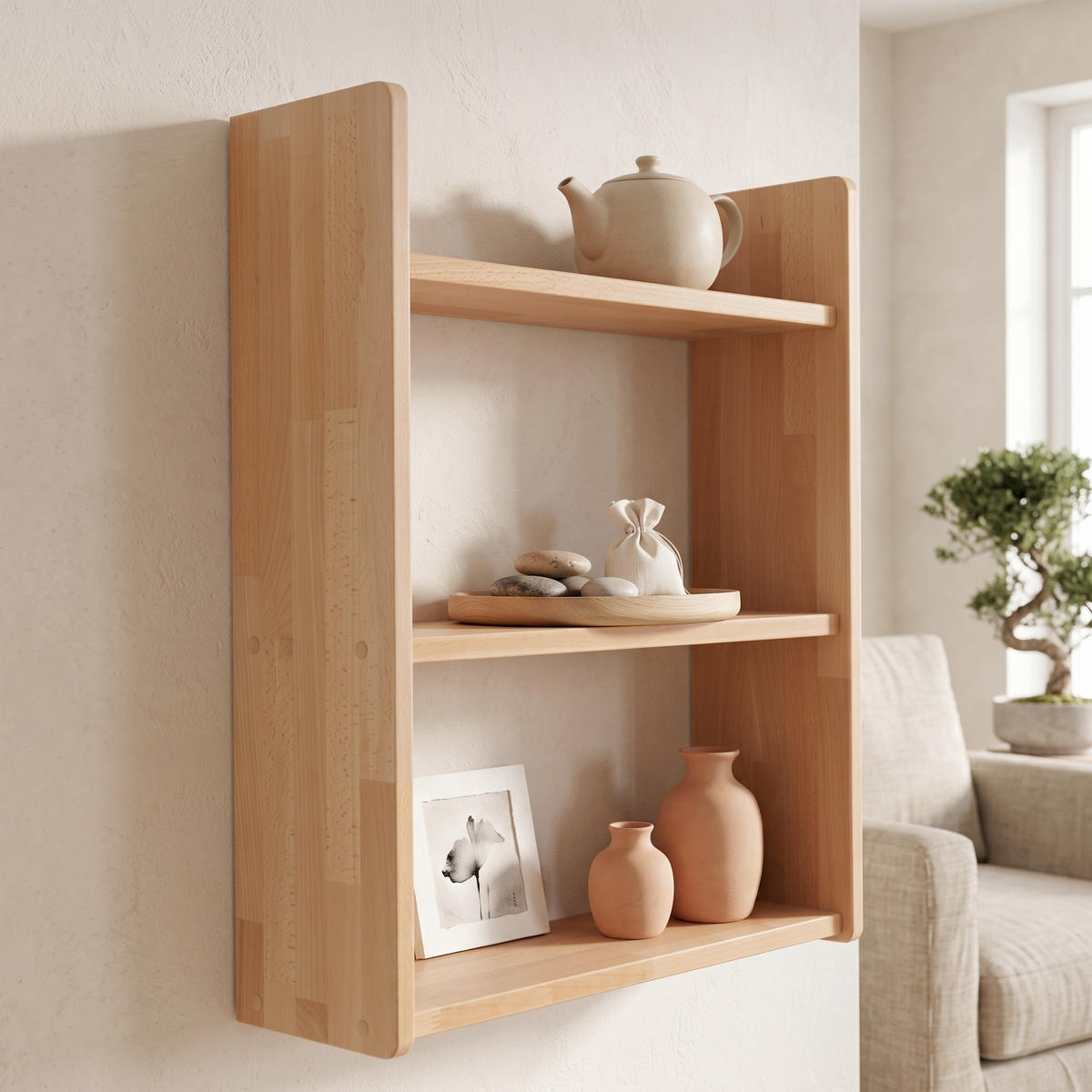 STENSKI REGAL 60/74/20 cm barve bukve  - barve bukve, Basics, les (60/74/20cm) - Livetastic