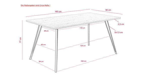 ESSTISCH in Holzwerkstoff 160/90/77 cm - Schwarz/Grau, KONVENTIONELL, Holzwerkstoff/Metall (160/90/77cm) - Carryhome