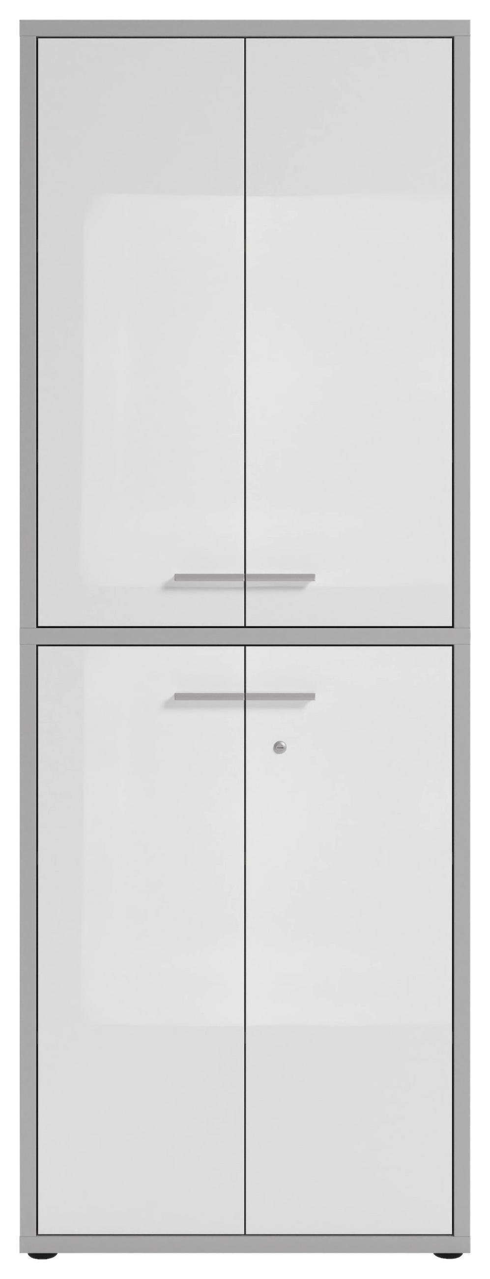 AKTENSCHRANK Weiß, Hellgrau  - Hellgrau/Weiß, MODERN, Glas/Holzwerkstoff (78,1/215,4/40cm)